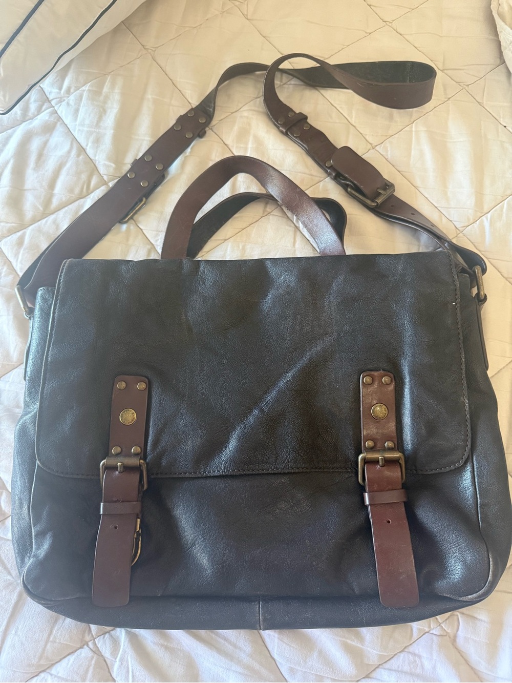 Vintage Marc by Marc Jacobs Black Leather Messenger Satchel Y2K Brown Buckle Bag